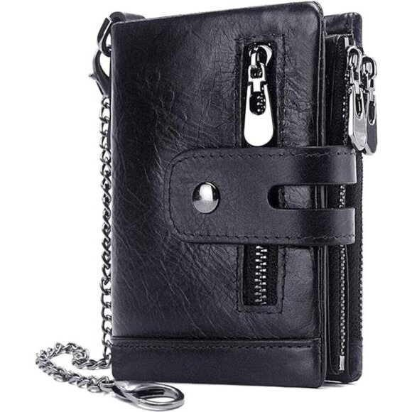 Genuine Leather Bifold Purse for Men with ID Window and Zip Coin Pocket - Picture 7 of 7
